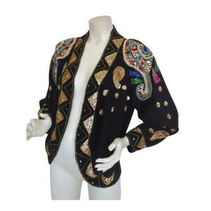 Vintage Diana Marco jeweled statement cardigan 80s